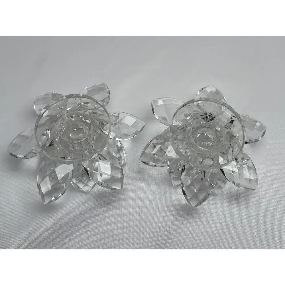 Vintage Shannon Crystal by Godinger Lotus Flower Taper Candle Holder-Set of 2